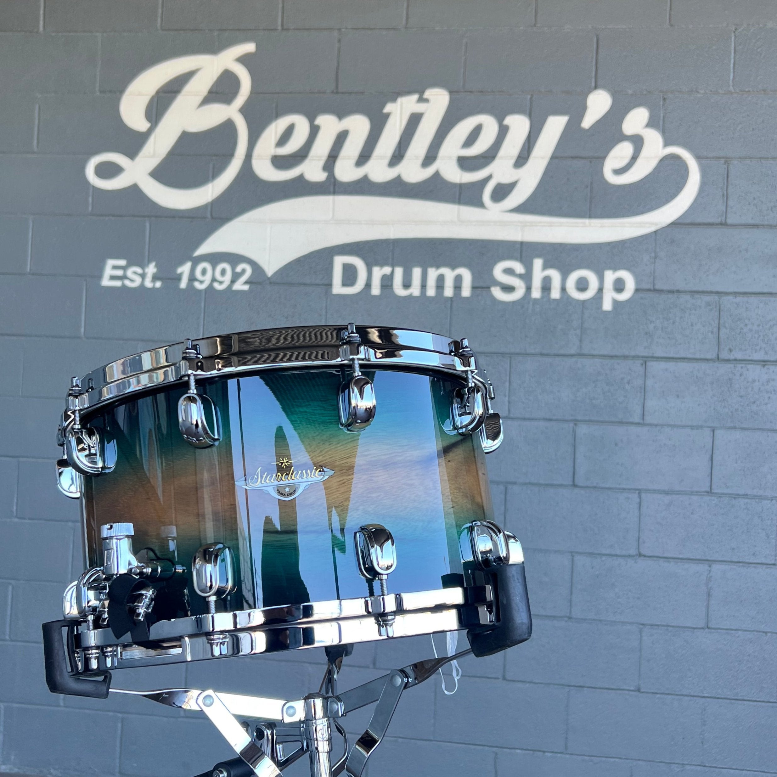 TAMA MES148-LEWB Starclassic Maple Exotic 8x14" Snare Drum in Emerald Pacific Walnut Burst w/ Chrome Hardware